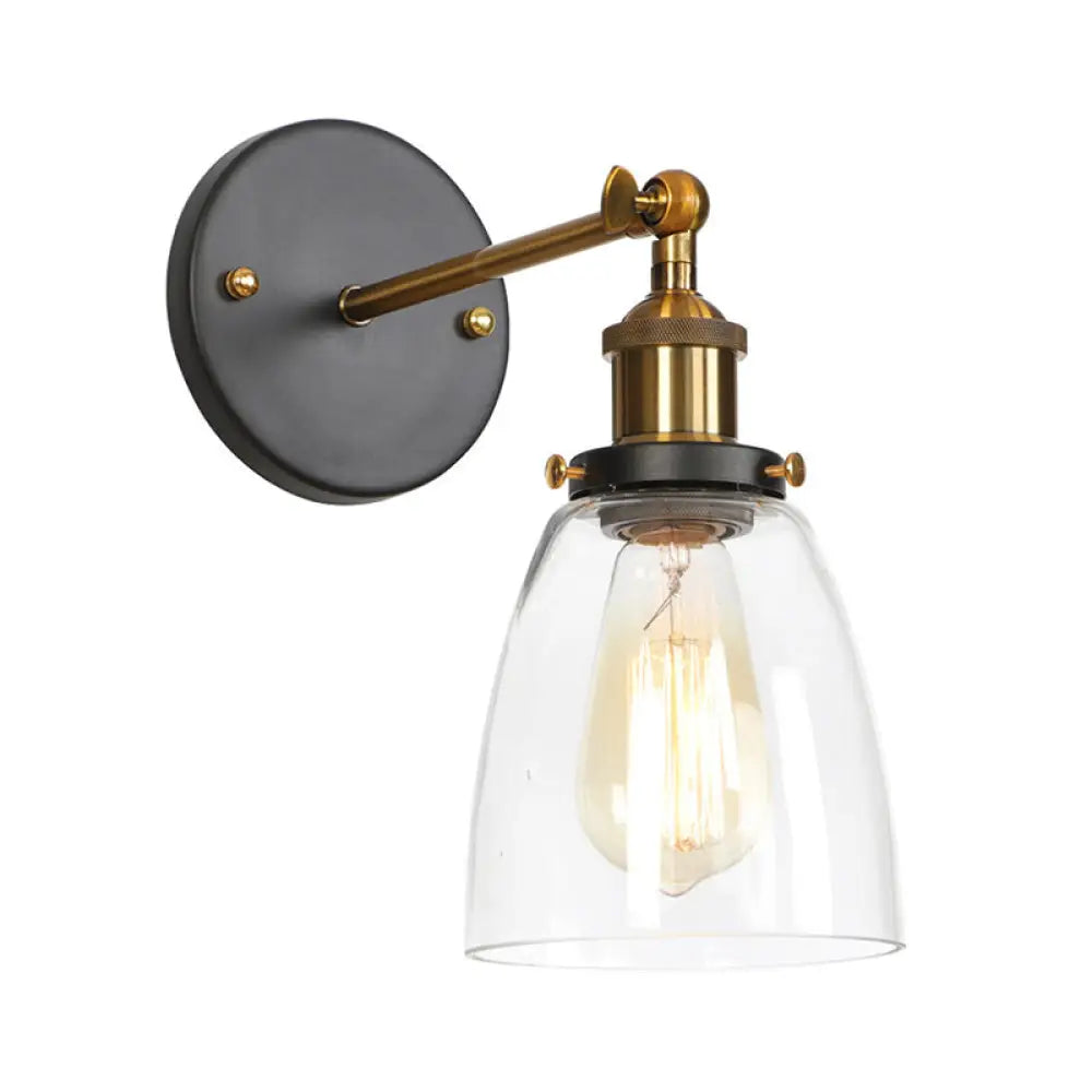 Vintage Clear Glass Bedside Wall Lamp- 1 Bulb Black-Brass Wall Light with Pivot Joint -  - DINIBLO 