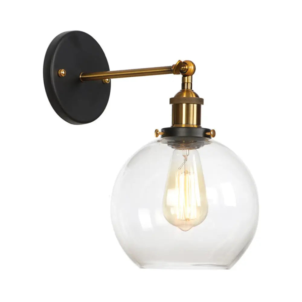 Vintage Clear Glass Bedside Wall Lamp- 1 Bulb Black-Brass Wall Light with Pivot Joint -  - DINIBLO 