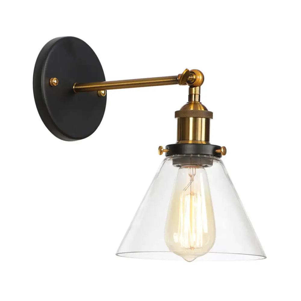 Vintage Clear Glass Bedside Wall Lamp- 1 Bulb Black-Brass Wall Light with Pivot Joint -  - DINIBLO 