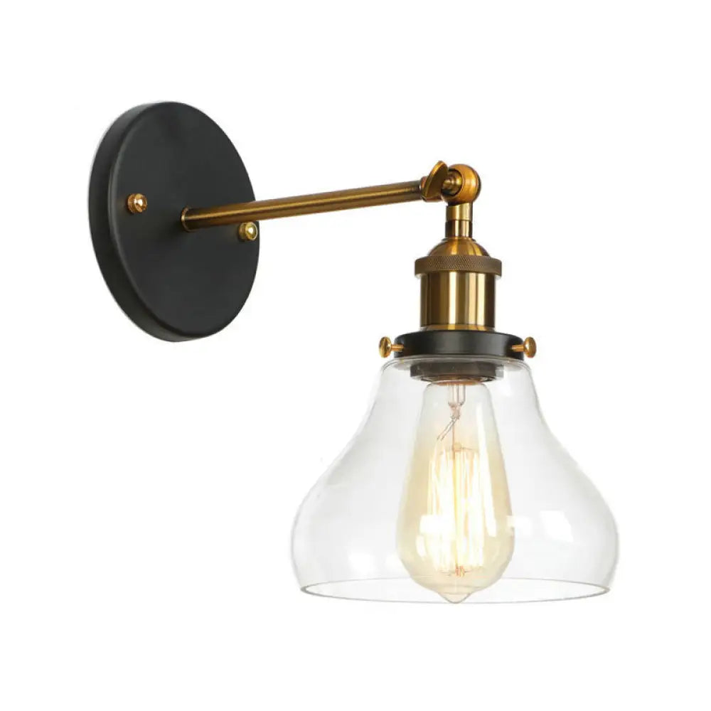 Vintage Clear Glass Bedside Wall Lamp- 1 Bulb Black-Brass Wall Light with Pivot Joint -  - DINIBLO 