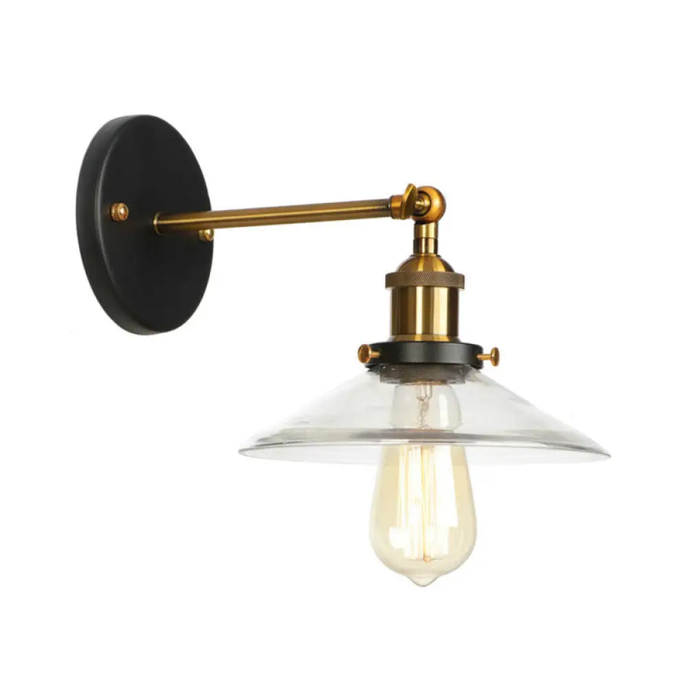 Vintage Clear Glass Bedside Wall Lamp- 1 Bulb Black-Brass Wall Light with Pivot Joint -  - DINIBLO 