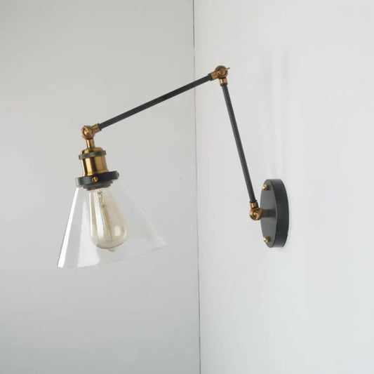 Vintage Cone Wall Light - Clear Glass Wall Mounted Lamp with Long Arm -  - DINIBLO 