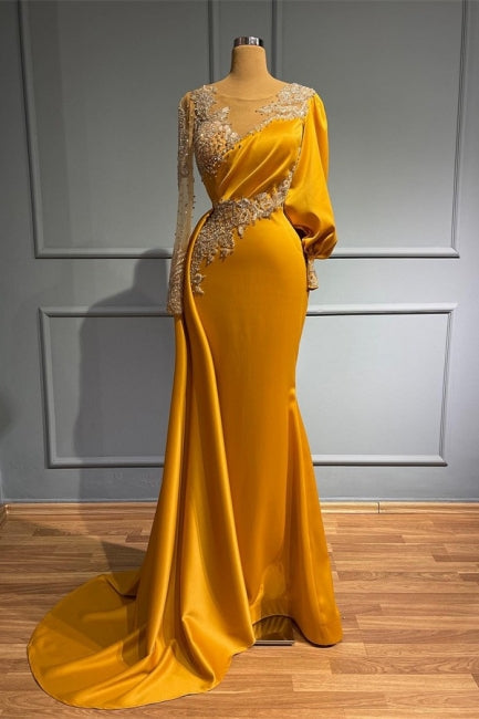 Vintage Jewel Asymmetric Beading Long Sleeves Prom Dress with Appliques - Prom Dresses - DINIBLO 