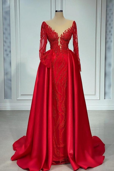 Vintage V-neck Lace Long Sleeves A-Line Prom Dresses Evening Gown - Prom Dresses - DINIBLO 