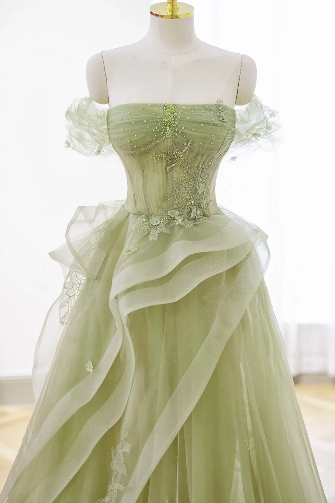 Nellie | Green Tulle Lace Long Prom Dress with Corset, Green Formal Party Dress - Prom Dress - DINIBLO 