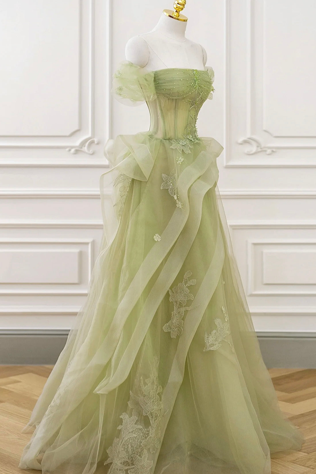 Nellie | Green Tulle Lace Long Prom Dress with Corset, Green Formal Party Dress - Prom Dress - DINIBLO 