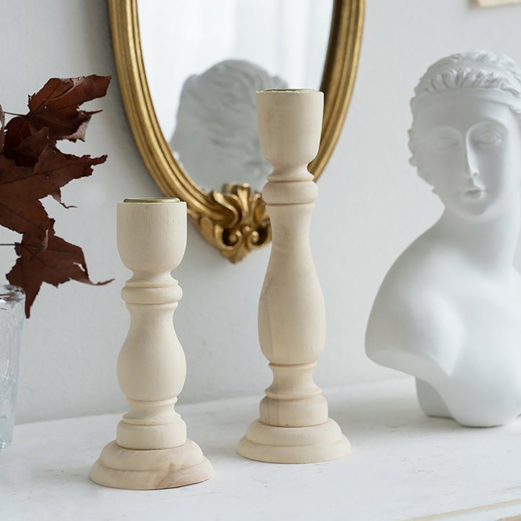 White Wood Sculpture Pillars Candle Holder - Home Decor > Candle holders & Lanterns > Candles & Candle holders - DINIBLO 