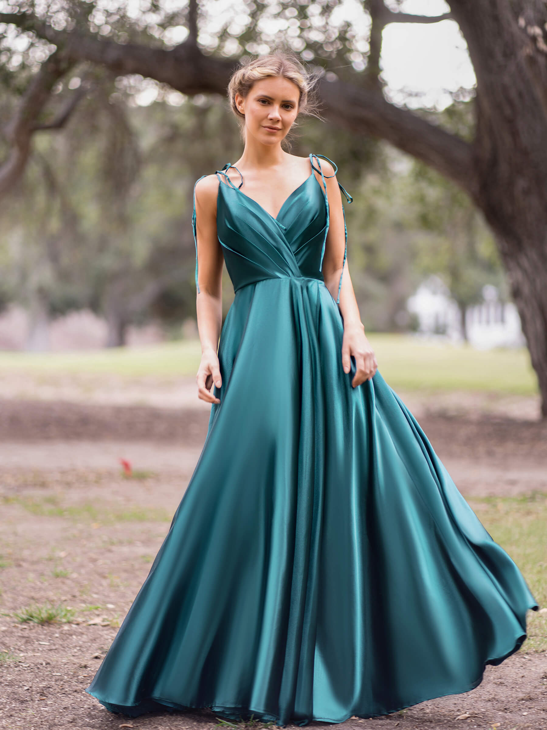 Wrap Satin A-Line Floor Length Evening Dress - Prom Dresses - DINIBLO 