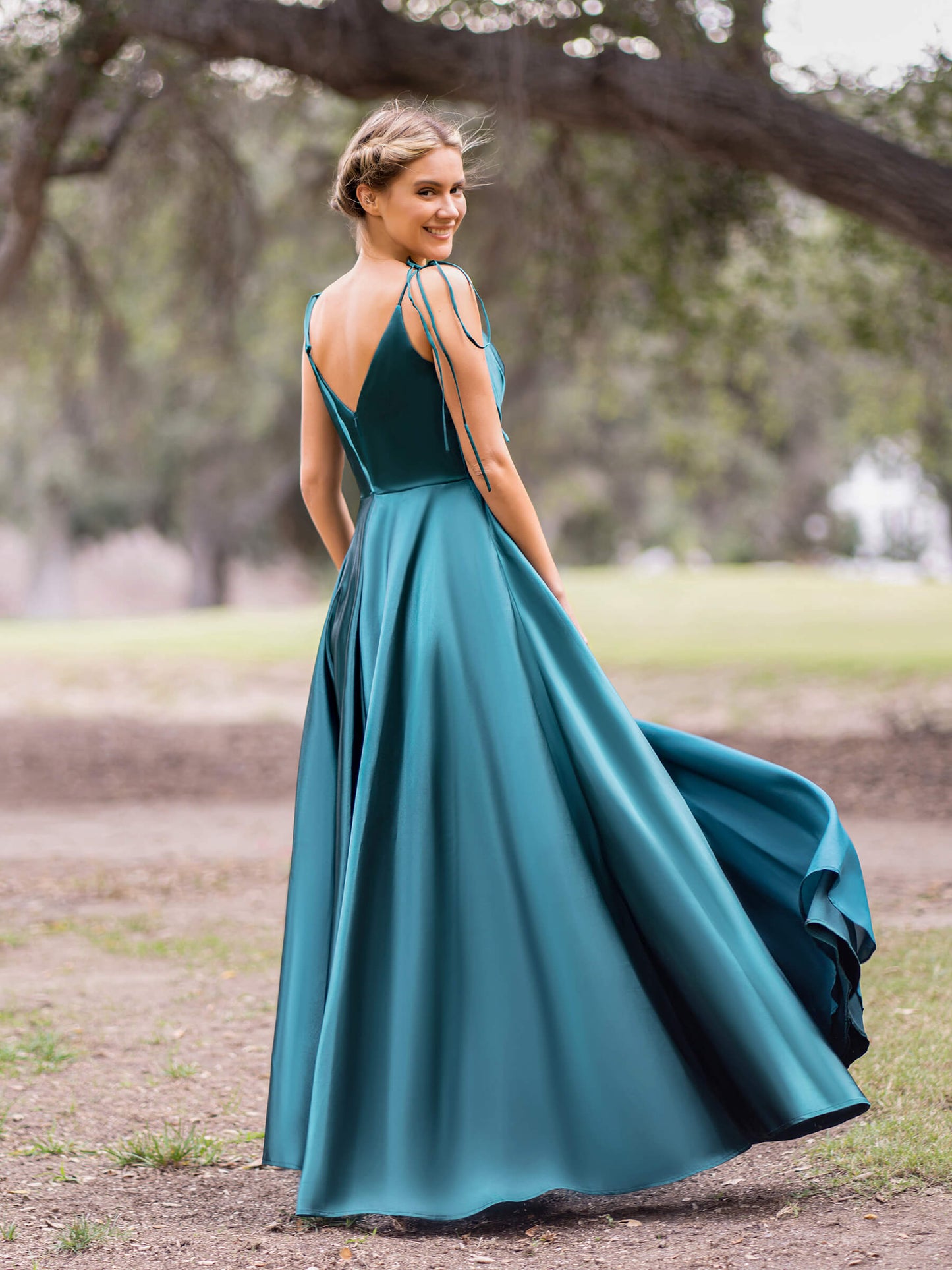 Wrap Satin A-Line Floor Length Evening Dress - Prom Dresses - DINIBLO 