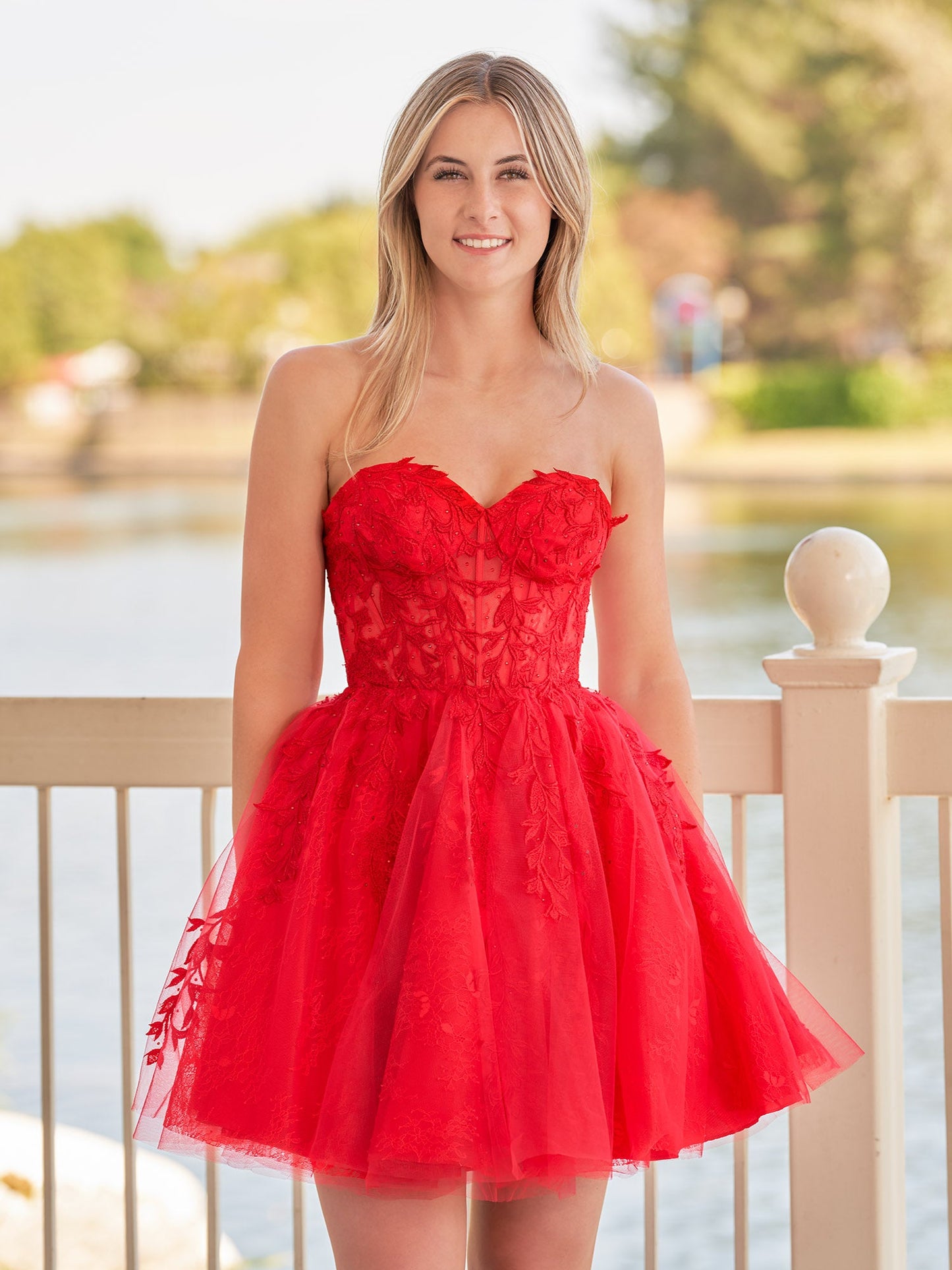 Yasmin | A-line Red Sweetheart Appliques Lace Homecoming Dress With Corset Back - Homecoming Dresses - DINIBLO 