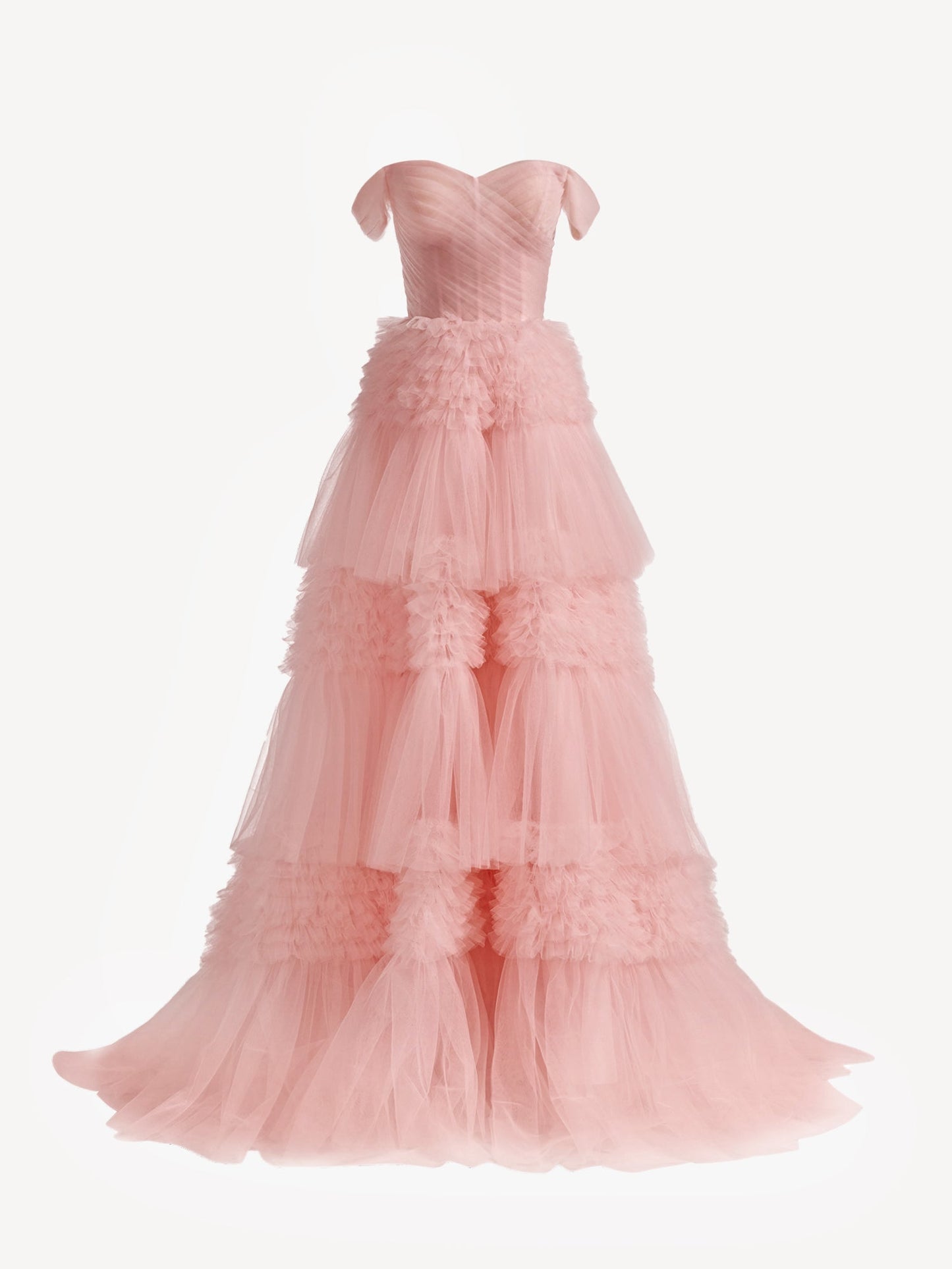 Zariah | Blush Princess A line Off Shoulder Ruffled Tulle Prom Dress - Prom Dress - DINIBLO 